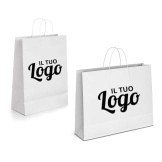 Shopper di carta personalizzati, stampa logo a 1 colore fronte+retro | manico ritorto, carta bianca