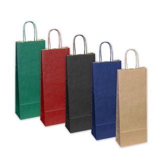 Shopper di carta portabottiglia, 300 pezzi, cm 15+8x40, con manici ritorti